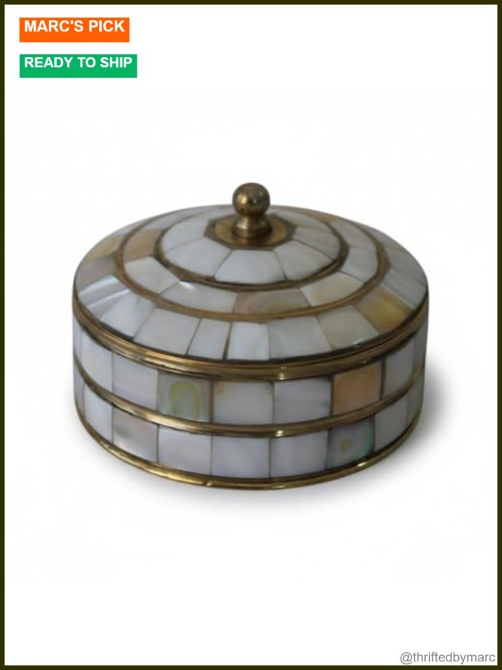 Handcrafted Brass Mother of Pearl Jewelry Box Double Compartment Trinket